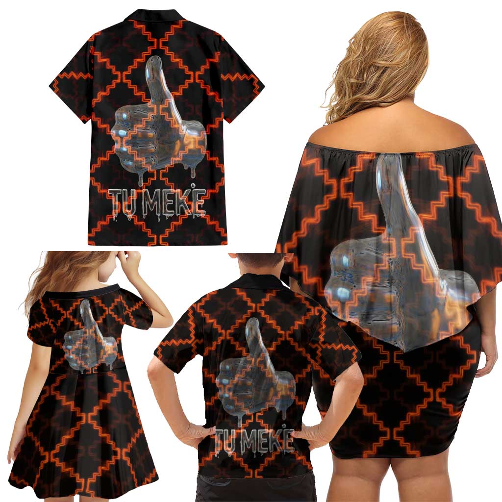 Tu Meke Maori New Zealand Slang Family Matching Off Shoulder Short Dress and Hawaiian Shirt with Glow Neon Step Style