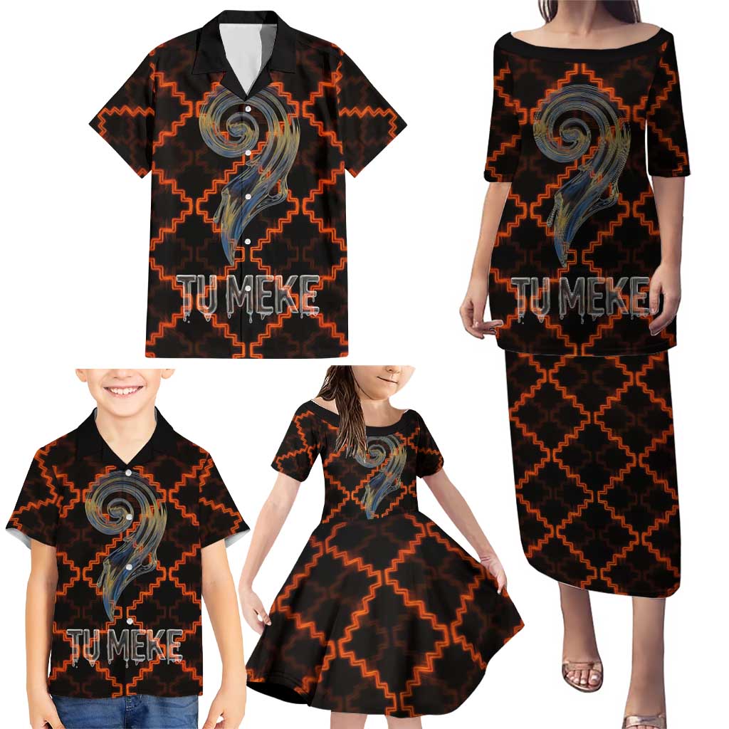 Tu Meke Maori New Zealand Slang Family Matching Puletasi and Hawaiian Shirt with Glow Neon Step Style