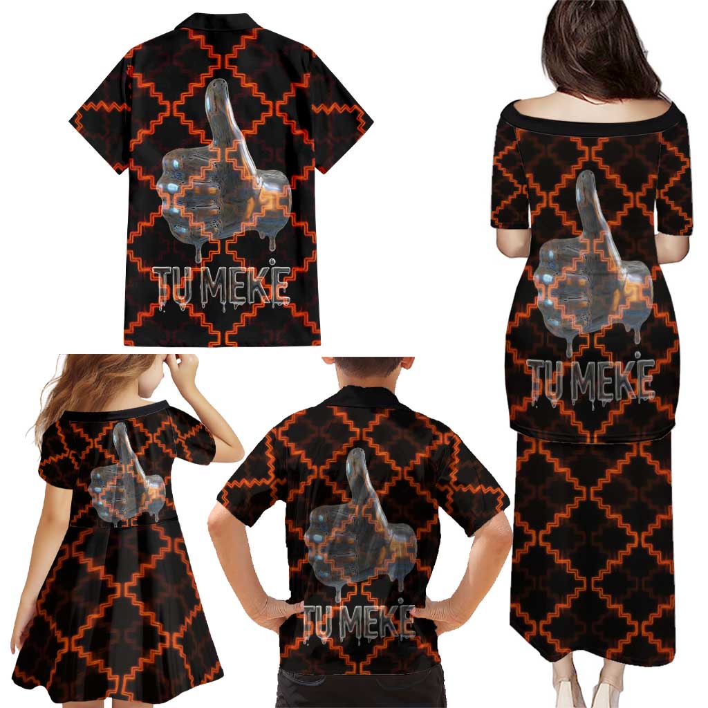 Tu Meke Maori New Zealand Slang Family Matching Puletasi and Hawaiian Shirt with Glow Neon Step Style