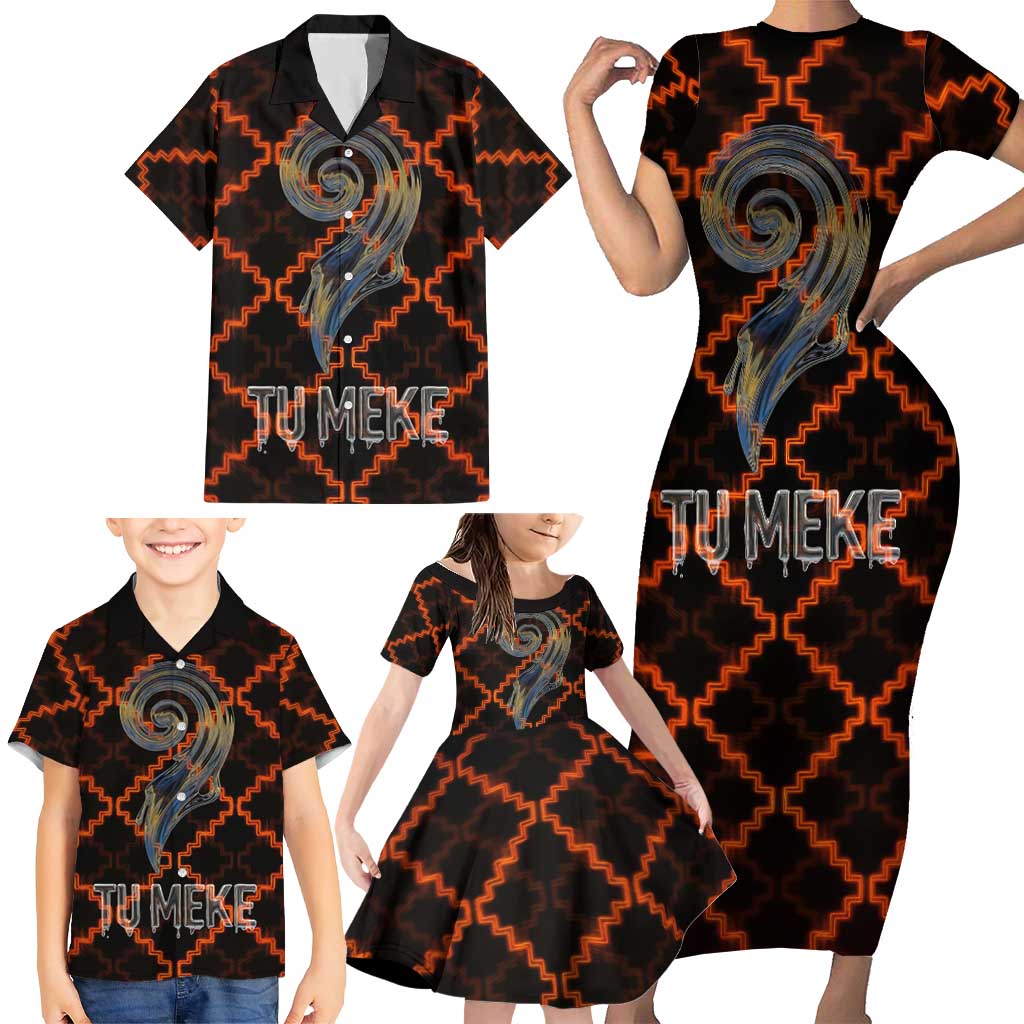 Tu Meke Maori New Zealand Slang Family Matching Short Sleeve Bodycon Dress and Hawaiian Shirt with Glow Neon Step Style