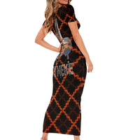 Tu Meke Maori New Zealand Slang Family Matching Short Sleeve Bodycon Dress and Hawaiian Shirt with Glow Neon Step Style