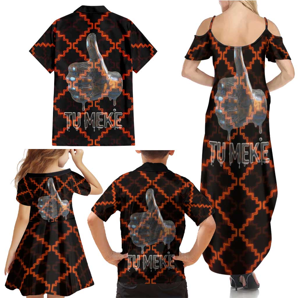 Tu Meke Maori New Zealand Slang Family Matching Summer Maxi Dress and Hawaiian Shirt with Glow Neon Step Style