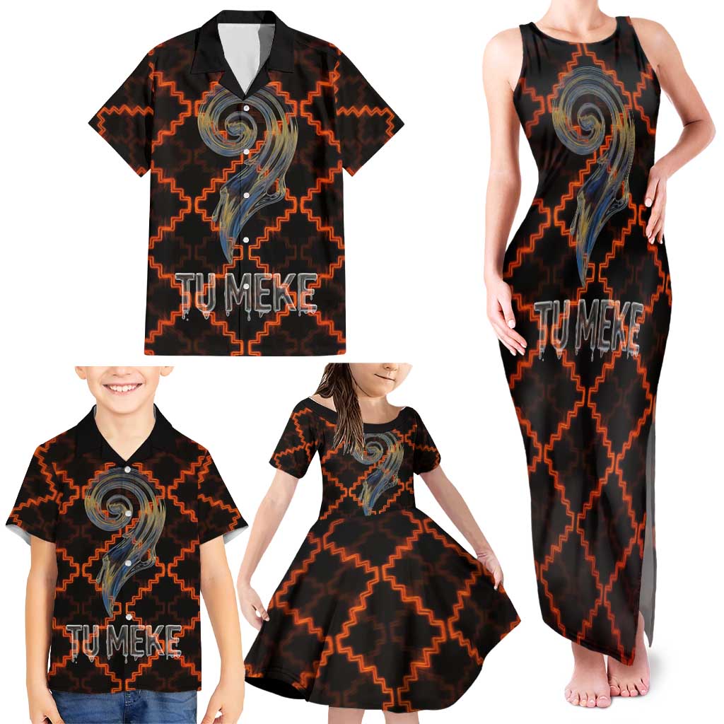 Tu Meke Maori New Zealand Slang Family Matching Tank Maxi Dress and Hawaiian Shirt with Glow Neon Step Style