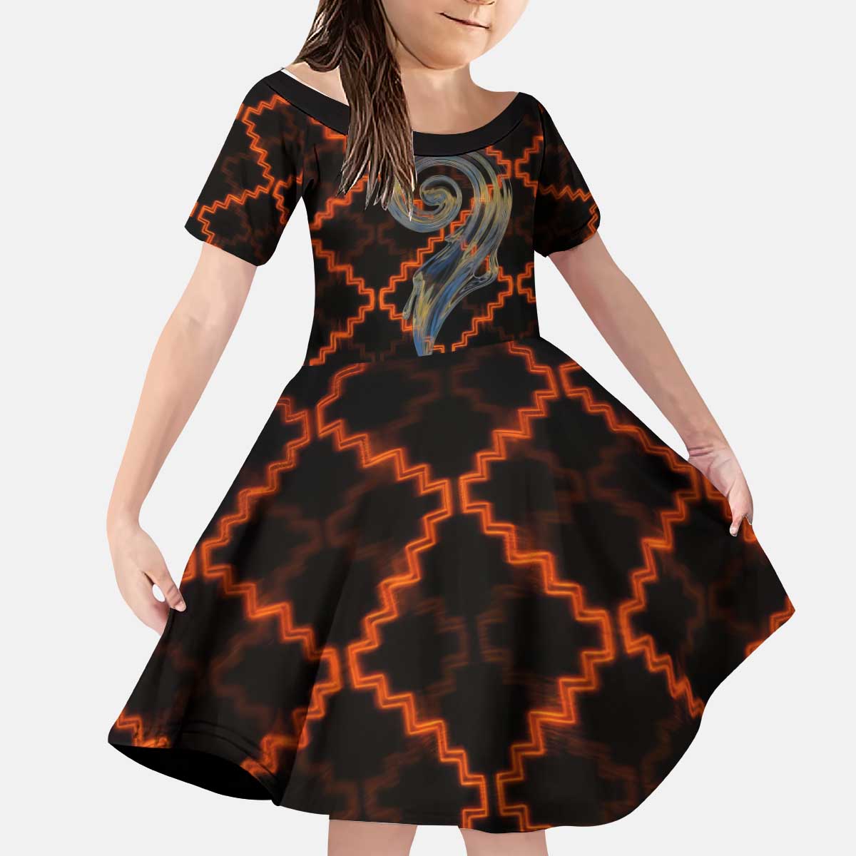 Tu Meke Maori New Zealand Slang Kid Short Sleeve Dress with Glow Neon Step Style