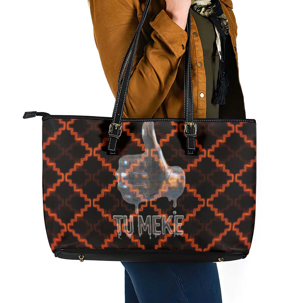 Tu Meke Maori New Zealand Slang Leather Tote Bag with Glow Neon Step Style