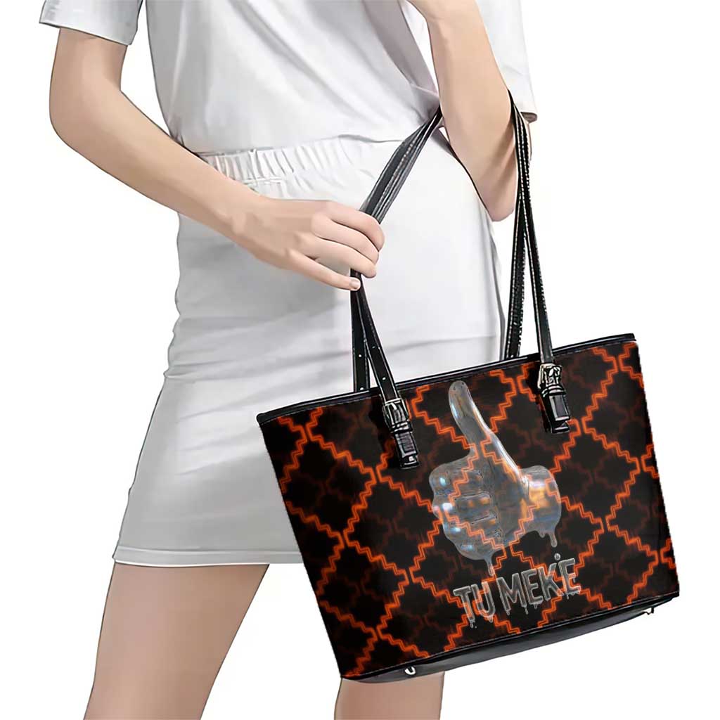 Tu Meke Maori New Zealand Slang Leather Tote Bag with Glow Neon Step Style