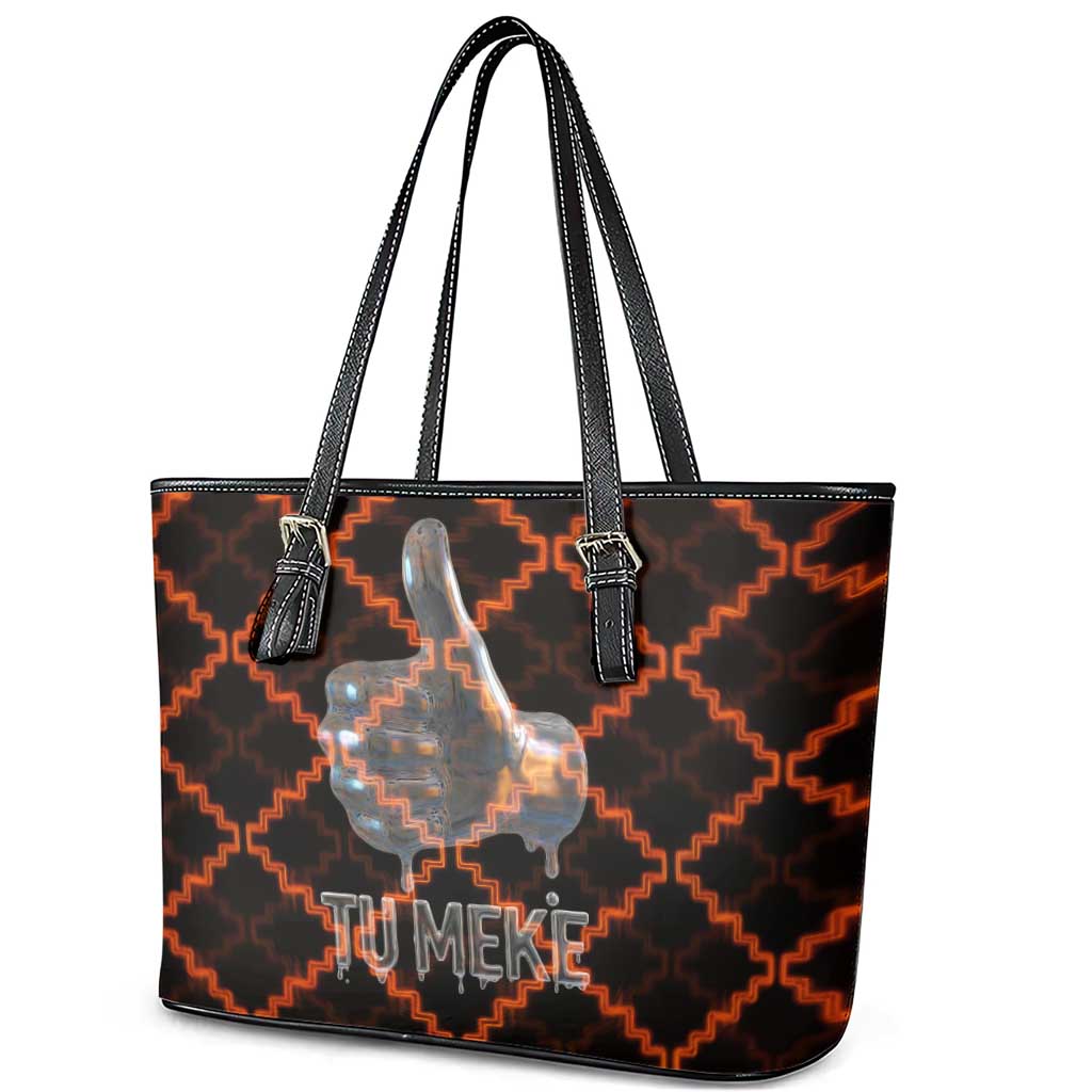 Tu Meke Maori New Zealand Slang Leather Tote Bag with Glow Neon Step Style