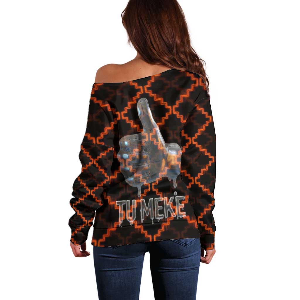 Tu Meke Maori New Zealand Slang Off Shoulder Sweater with Glow Neon Step Style TS04 - Polynesian Pride