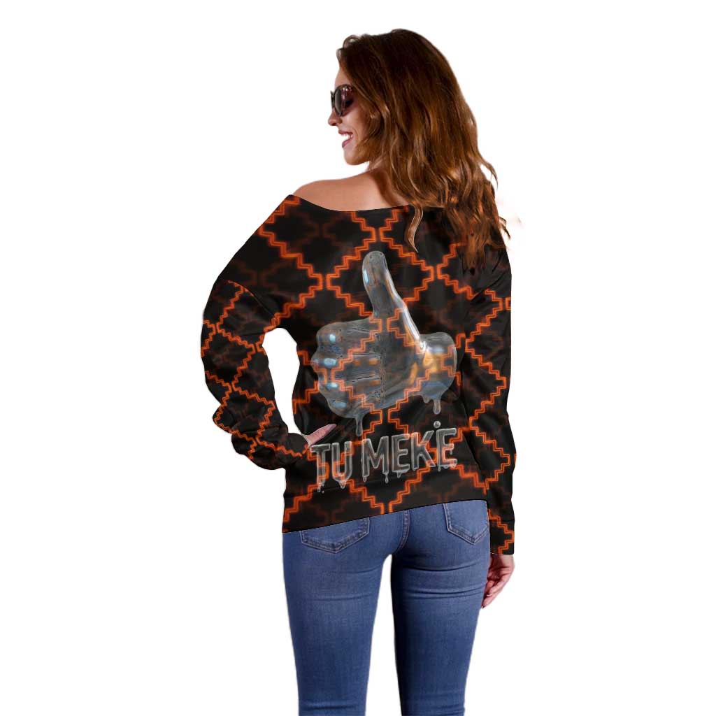 Tu Meke Maori New Zealand Slang Off Shoulder Sweater with Glow Neon Step Style TS04 - Polynesian Pride