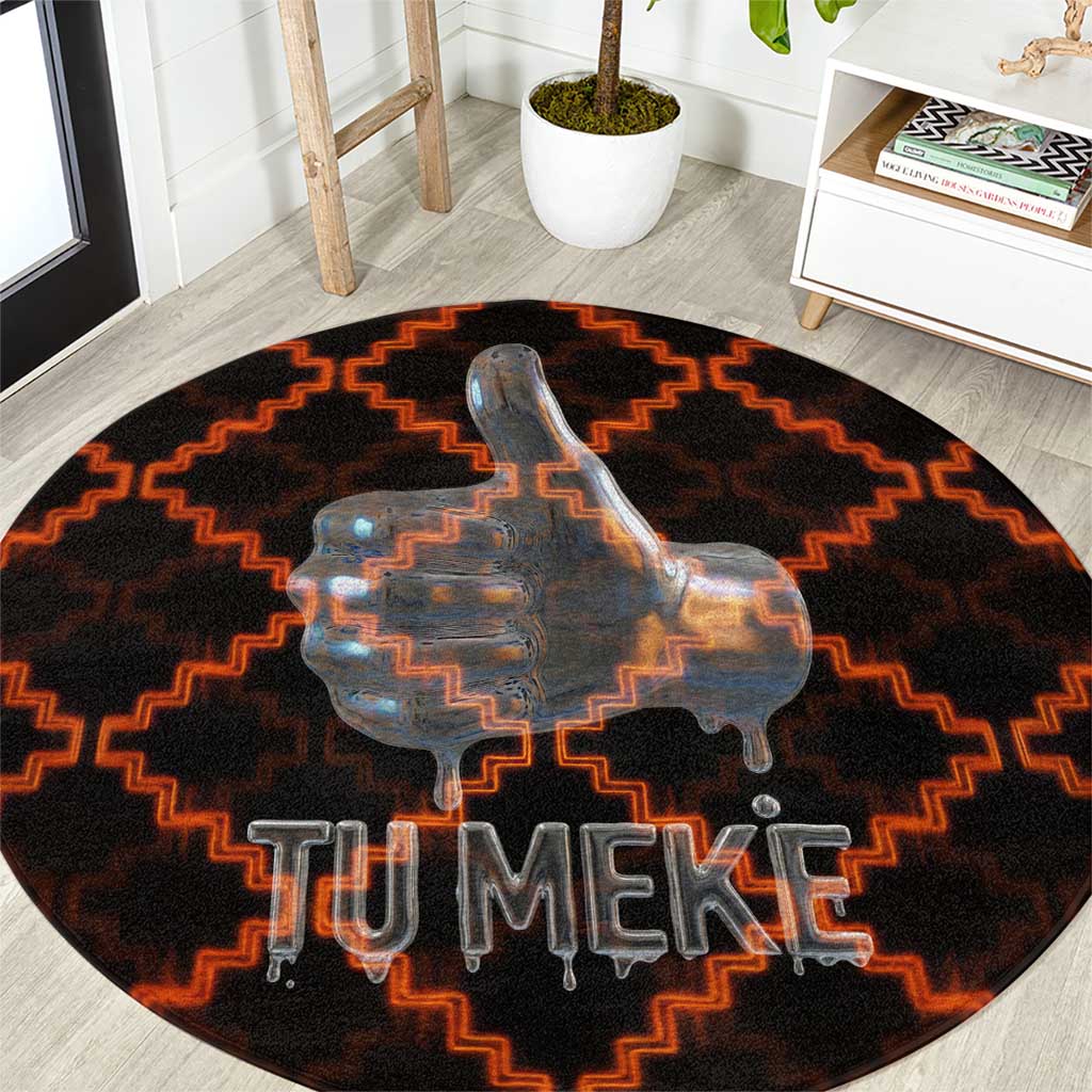Tu Meke Maori New Zealand Slang Round Carpet with Glow Neon Step Style