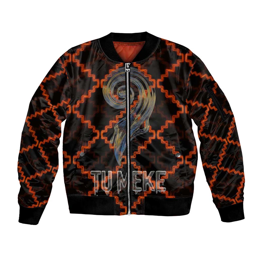 Tu Meke Maori New Zealand Slang Sleeve Zip Bomber Jacket with Glow Neon Step Style