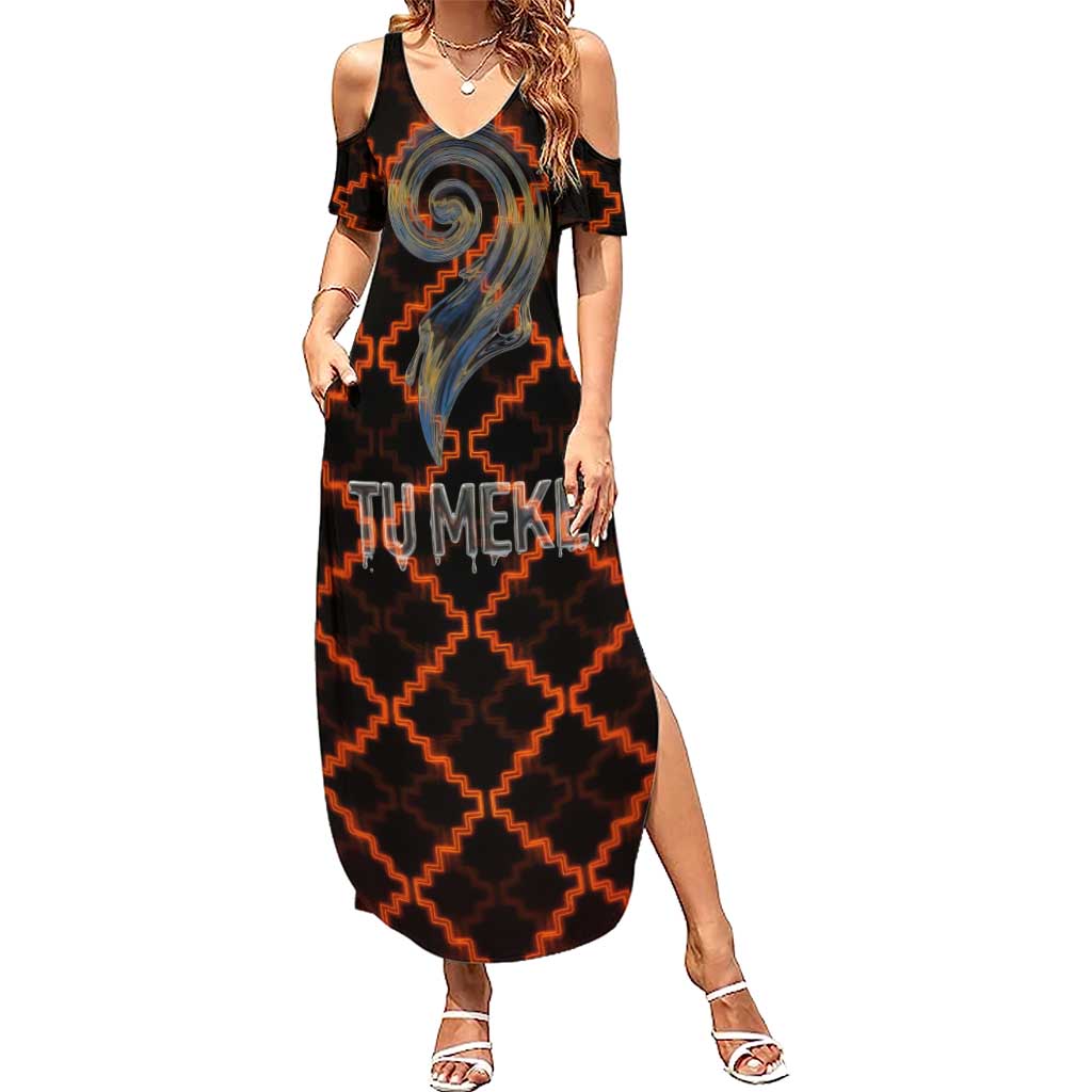 Tu Meke Maori New Zealand Slang Summer Maxi Dress with Glow Neon Step Style
