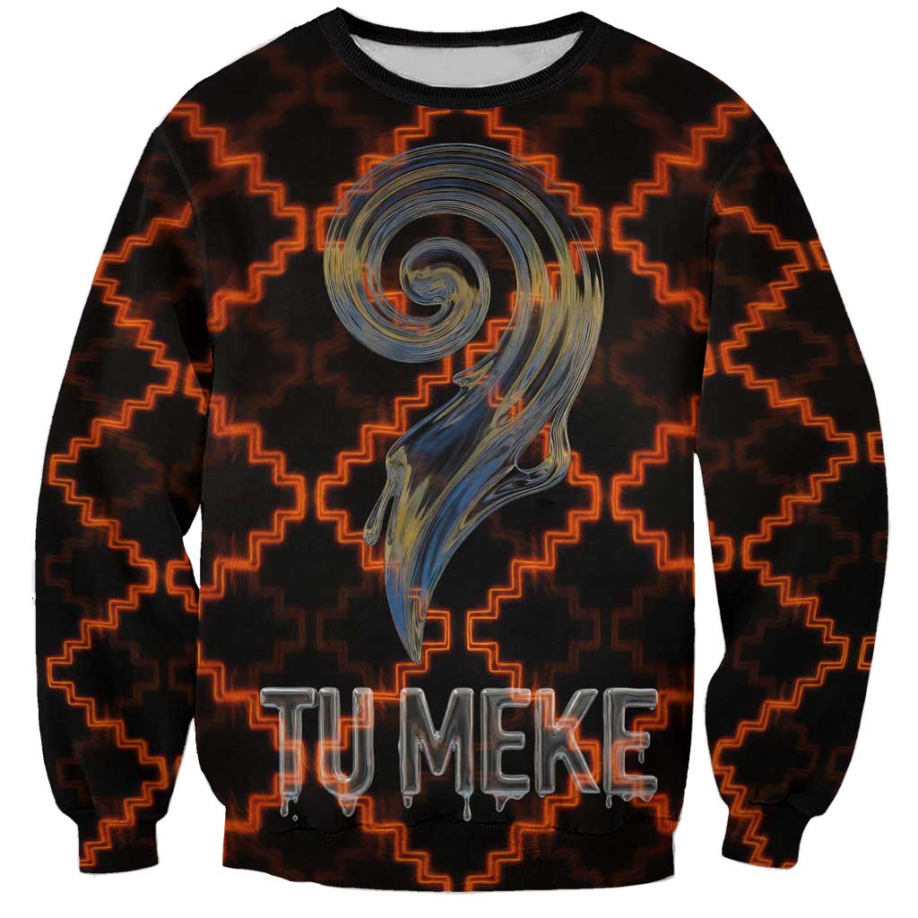 Tu Meke Maori New Zealand Slang Sweatshirt with Glow Neon Step Style TS04 Unisex Black Orange - Polynesian Pride