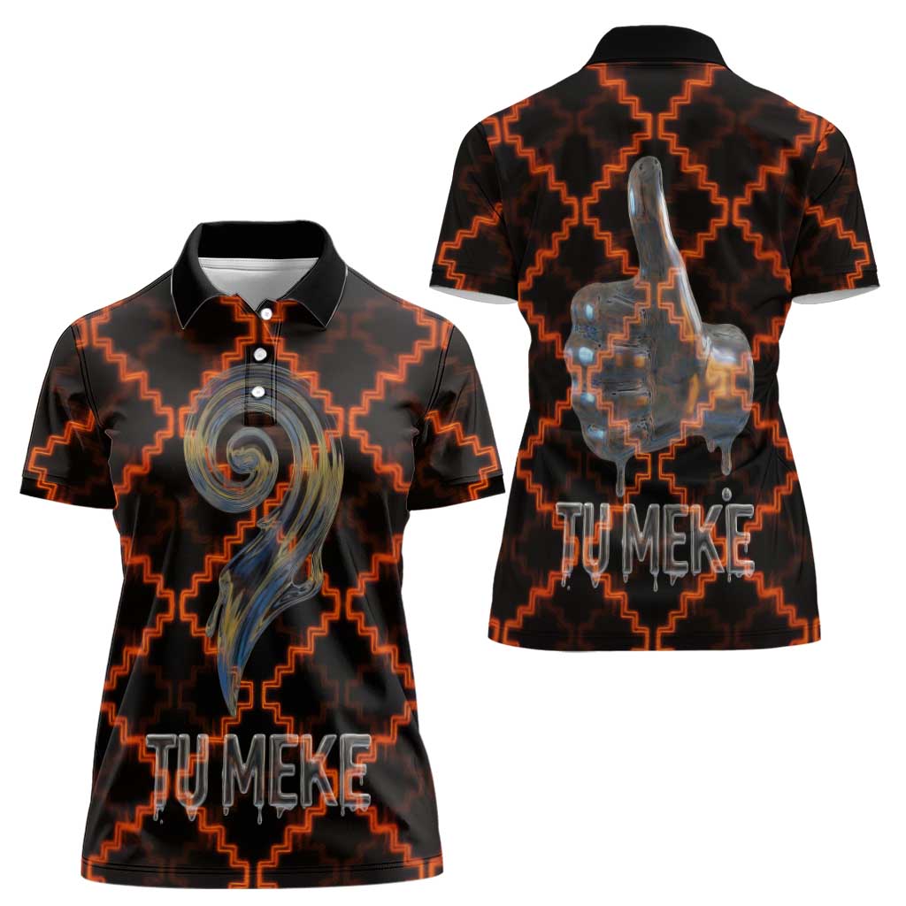 Tu Meke Maori New Zealand Slang Women Polo Shirt with Glow Neon Step Style