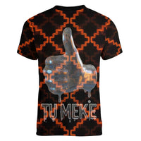 Tu Meke Maori New Zealand Slang Women V-Neck T-Shirt with Glow Neon Step Style