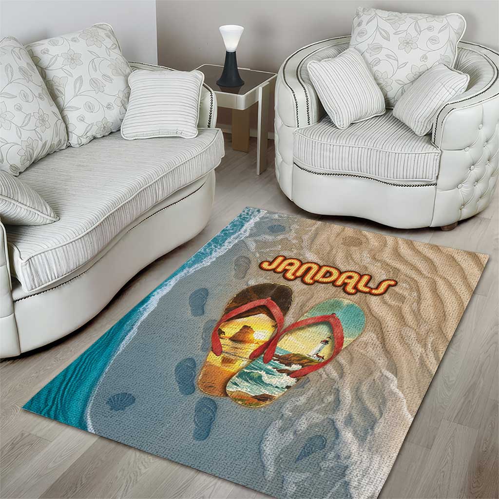 Kiwi Jandal Beach Life Area Rug New Zealand Flip Flops Ocean Wave Surf Style