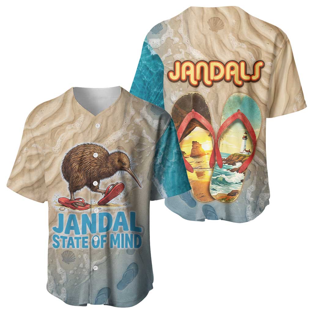 Kiwi Jandal Beach Life Baseball Jersey New Zealand Flip Flops Ocean Wave Surf Style