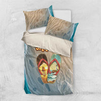 Kiwi Jandal Beach Life Bedding Set New Zealand Flip Flops Ocean Wave Surf Style TS04 US Twin 172cm x 218cm Beige Cyan - Polynesian Pride