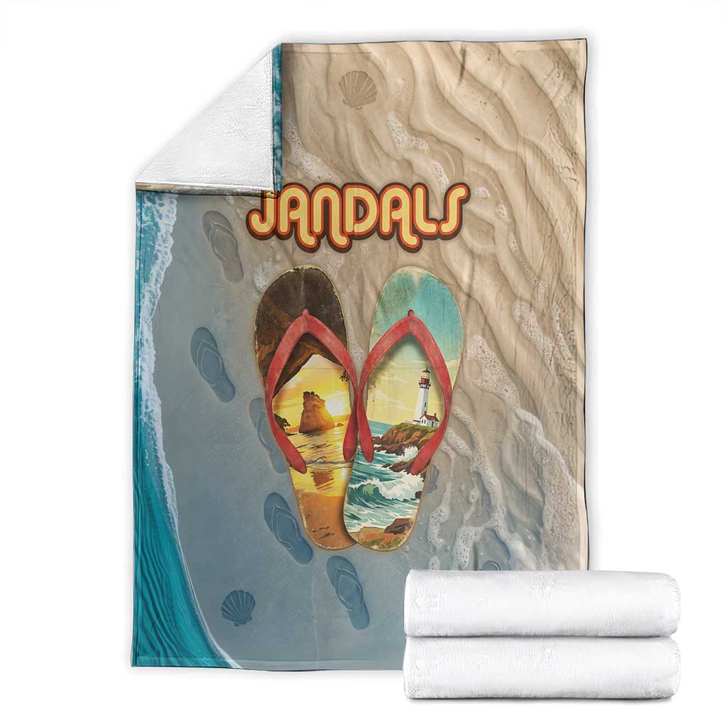 Kiwi Jandal Beach Life Blanket New Zealand Flip Flops Ocean Wave Surf Style