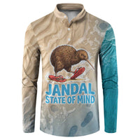 Kiwi Jandal Beach Life Button Sweatshirt New Zealand Flip Flops Ocean Wave Surf Style TS04 Beige Cyan - Polynesian Pride
