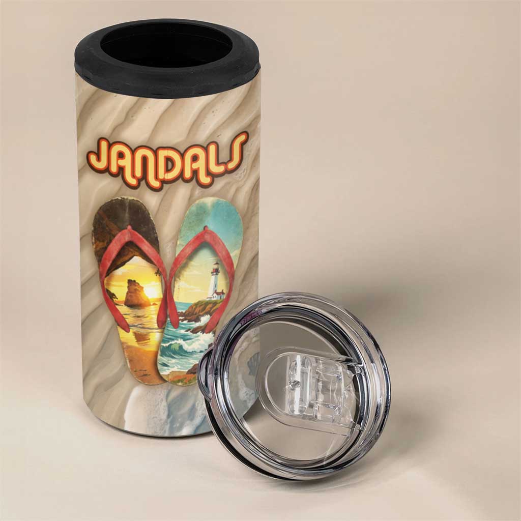 Kiwi Jandal Beach Life 4 in 1 Can Cooler Tumbler New Zealand Flip Flops Ocean Wave Surf Style