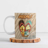 Kiwi Jandal Beach Life Ceramic Mug New Zealand Flip Flops Ocean Wave Surf Style TS04 Beige Cyan - Polynesian Pride