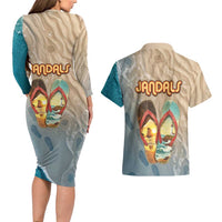 Kiwi Jandal Beach Life Couples Matching Long Sleeve Bodycon Dress and Hawaiian Shirt New Zealand Flip Flops Ocean Wave Surf Style