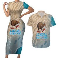 Kiwi Jandal Beach Life Couples Matching Short Sleeve Bodycon Dress and Hawaiian Shirt New Zealand Flip Flops Ocean Wave Surf Style