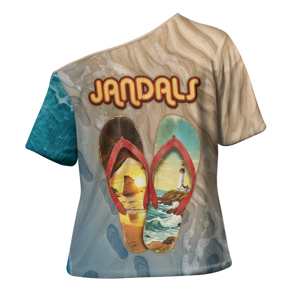 Kiwi Jandal Beach Life Cross Shoulder Shirt New Zealand Flip Flops Ocean Wave Surf Style TS04 - Polynesian Pride