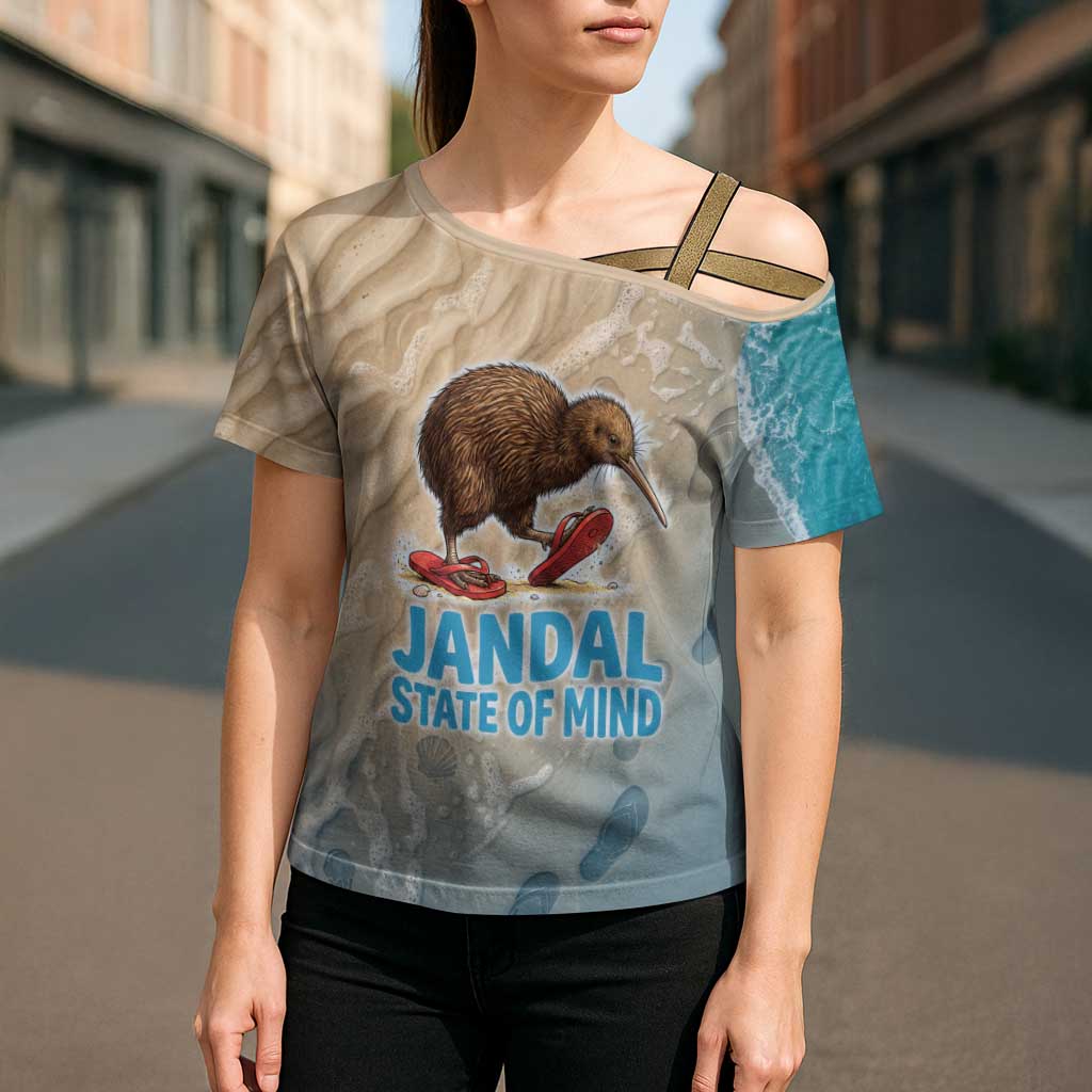 Kiwi Jandal Beach Life Cross Shoulder Shirt New Zealand Flip Flops Ocean Wave Surf Style TS04 - Polynesian Pride