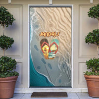Kiwi Jandal Beach Life Door Cover New Zealand Flip Flops Ocean Wave Surf Style TS04 Beige Cyan - Polynesian Pride