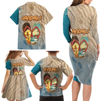 Kiwi Jandal Beach Life Family Matching Long Sleeve Bodycon Dress and Hawaiian Shirt New Zealand Flip Flops Ocean Wave Surf Style