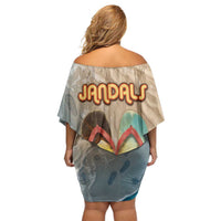 Kiwi Jandal Beach Life Family Matching Off Shoulder Short Dress and Hawaiian Shirt New Zealand Flip Flops Ocean Wave Surf Style