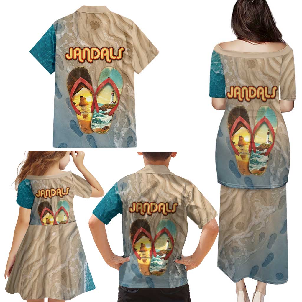 Kiwi Jandal Beach Life Family Matching Puletasi and Hawaiian Shirt New Zealand Flip Flops Ocean Wave Surf Style