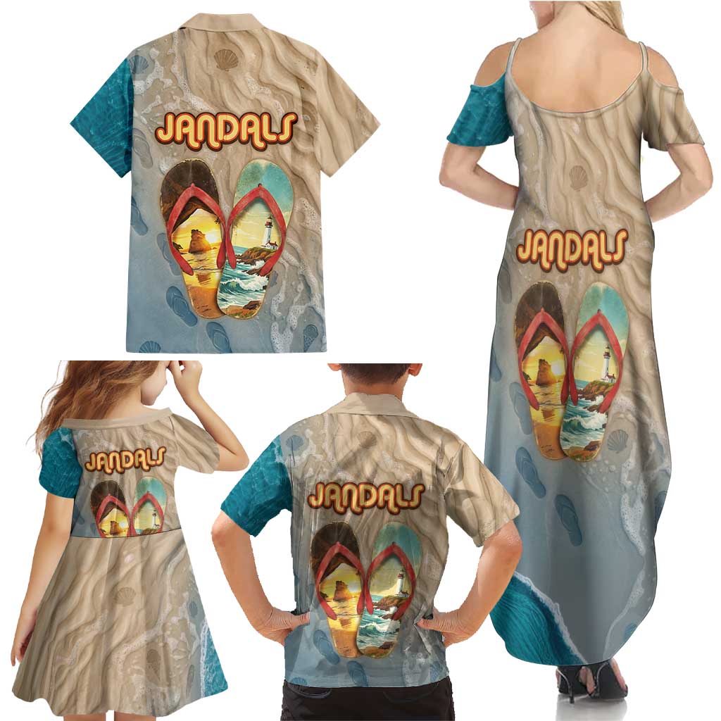 Kiwi Jandal Beach Life Family Matching Summer Maxi Dress and Hawaiian Shirt New Zealand Flip Flops Ocean Wave Surf Style