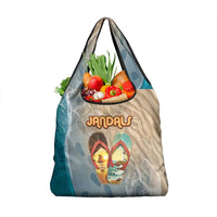 Kiwi Jandal Beach Life Grocery Bag New Zealand Flip Flops Ocean Wave Surf Style TS04 1-pack One Size Beige Cyan - Polynesian Pride