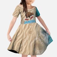 Kiwi Jandal Beach Life Kid Short Sleeve Dress New Zealand Flip Flops Ocean Wave Surf Style