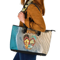 Kiwi Jandal Beach Life Leather Tote Bag New Zealand Flip Flops Ocean Wave Surf Style TS04 Beige Cyan - Polynesian Pride
