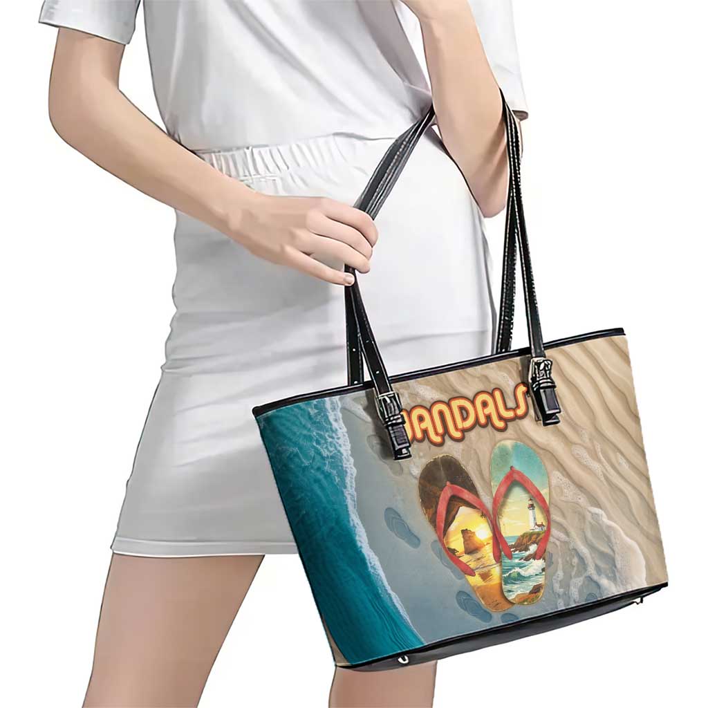 Kiwi Jandal Beach Life Leather Tote Bag New Zealand Flip Flops Ocean Wave Surf Style TS04 - Polynesian Pride