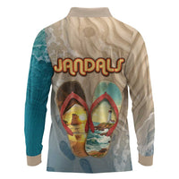 Kiwi Jandal Beach Life Long Sleeve Polo Shirt New Zealand Flip Flops Ocean Wave Surf Style