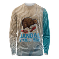 Kiwi Jandal Beach Life Long Sleeve Shirt New Zealand Flip Flops Ocean Wave Surf Style TS04 Unisex Beige Cyan - Polynesian Pride