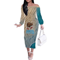 Kiwi Jandal Beach Life Off The Shoulder Long Sleeve Dress New Zealand Flip Flops Ocean Wave Surf Style