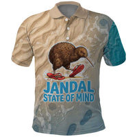 Kiwi Jandal Beach Life Polo Shirt New Zealand Flip Flops Ocean Wave Surf Style TS04 Beige Cyan - Polynesian Pride