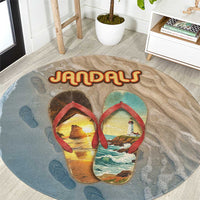 Kiwi Jandal Beach Life Round Carpet New Zealand Flip Flops Ocean Wave Surf Style