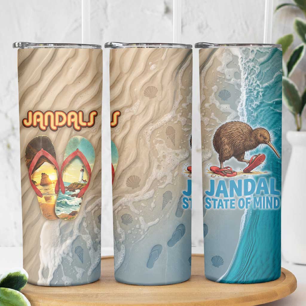Kiwi Jandal Beach Life Skinny Tumbler New Zealand Flip Flops Ocean Wave Surf Style