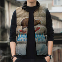 Kiwi Jandal Beach Life Sleeveless Puffer Jacket New Zealand Flip Flops Ocean Wave Surf Style