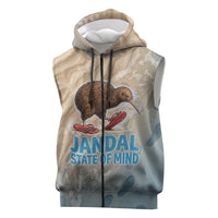 Kiwi Jandal Beach Life Sleeveless Zip Hoodie New Zealand Flip Flops Ocean Wave Surf Style