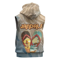 Kiwi Jandal Beach Life Sleeveless Zip Hoodie New Zealand Flip Flops Ocean Wave Surf Style