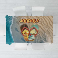 Kiwi Jandal Beach Life Tablecloth New Zealand Flip Flops Ocean Wave Surf Style TS04 Beige Cyan - Polynesian Pride