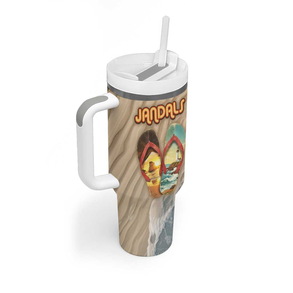 Kiwi Jandal Beach Life Tumbler With Handle New Zealand Flip Flops Ocean Wave Surf Style